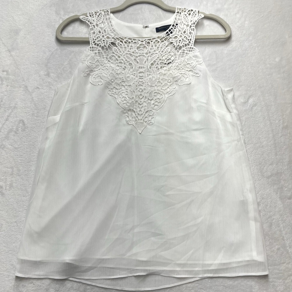 Banana Republic Sleeveless Crochet Lace Georgette Top Womens Small White NEW